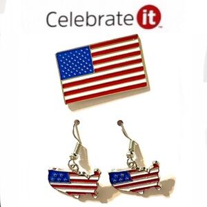 CELEBRATE IT festive USA pride! flag pin and earrings set NWT